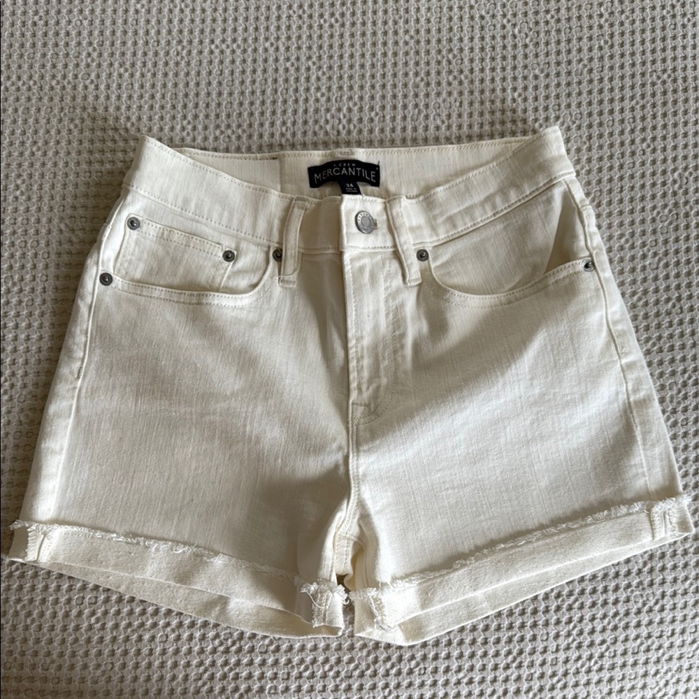 Women's Cream Denim Shorts